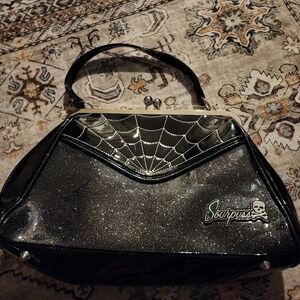Sourpuss Black and Silver Spiderweb Shoulder Bag